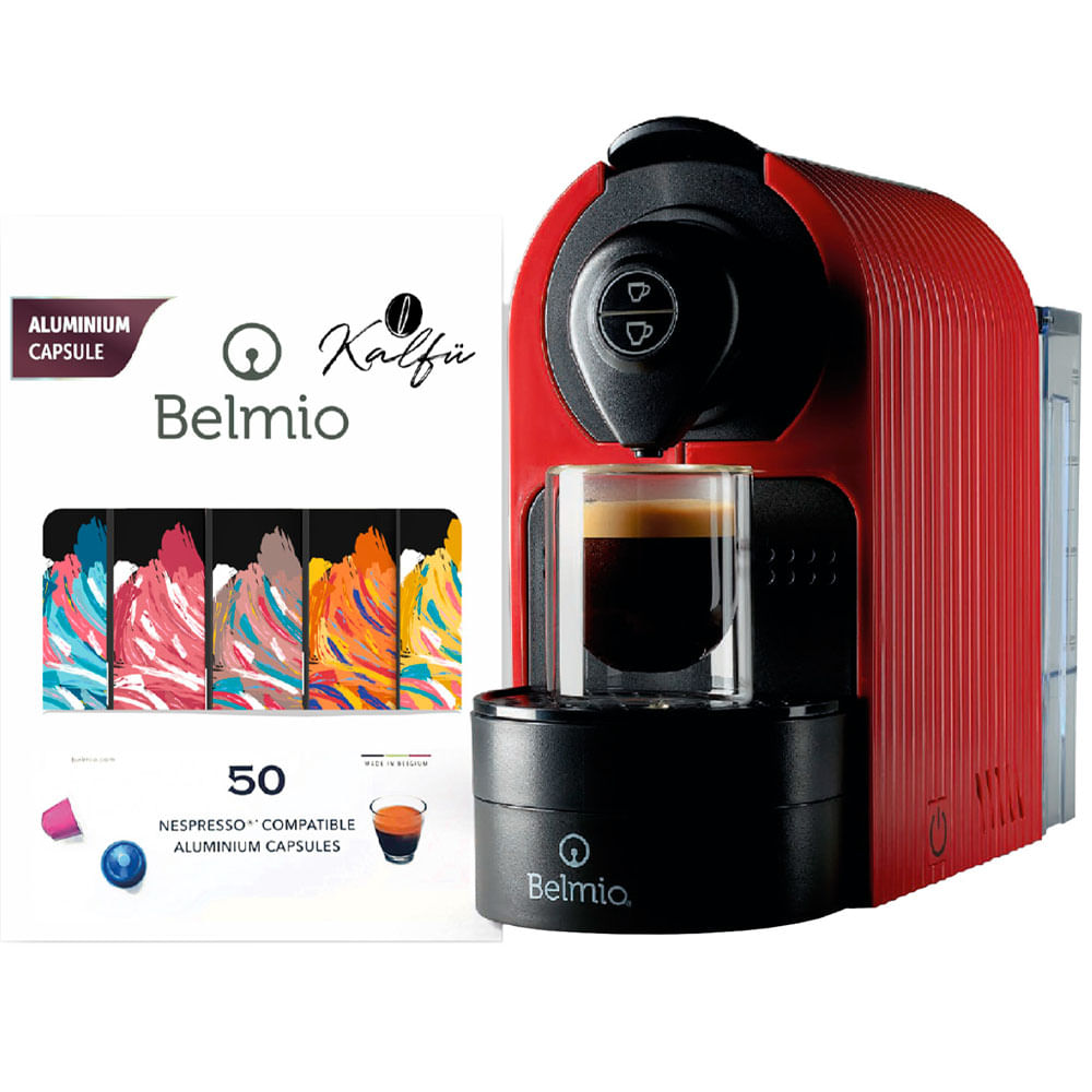 Cafetera BELMIO 0.8L BRAVISSIMA Rojo + Mix sorpresa 100 cápsulas Kalfu