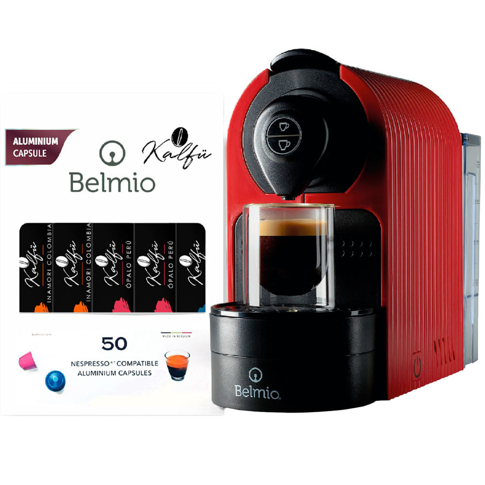 Cafetera BELMIO 0.8L BRAVISSIMA Rojo + Pack Originario 50 cápsulas Kalfu