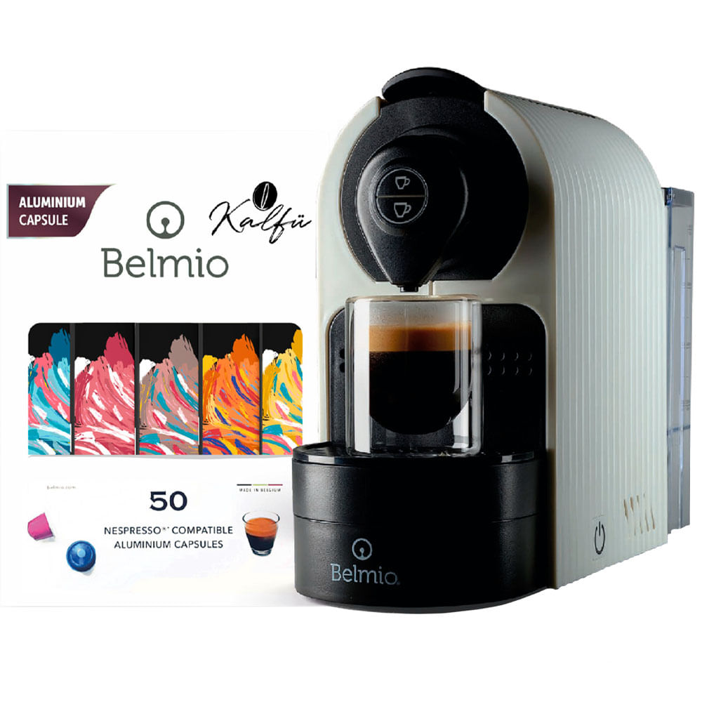 Cafetera BELMIO 0.8L BRAVISSIMA Blanco + Mix sorpresa 100 cápsulas Kalfu