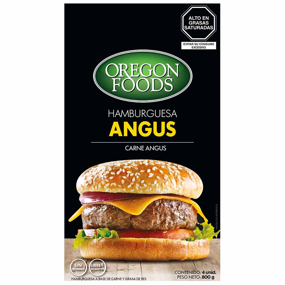 Hamburguesa OREGON FOODS Carne Angus Caja 4un