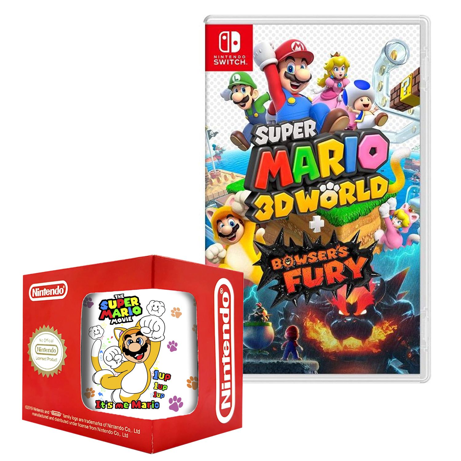 Super mario 3d world bowsers fury Nintendo Switch + taza