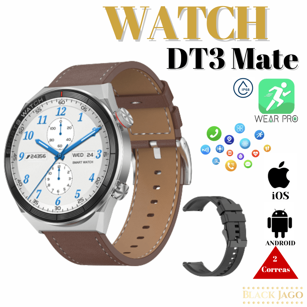 Smartwatch Dt3 Mate Reloj Doble Correa Alta Gama Nfc Gps Plateado Cuero