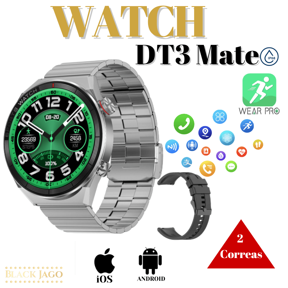 Smartwatch Dt3 Mate Reloj Doble Correa Alta Gama Nfc Gps Plateado