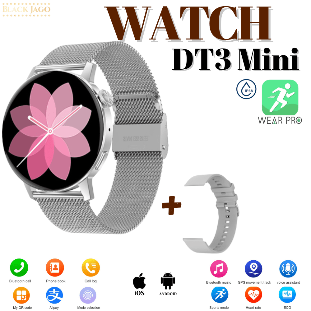 Smartwatch Dt3 Mini Reloj Doble Correa Alta Gama Nfc Gps Plateado