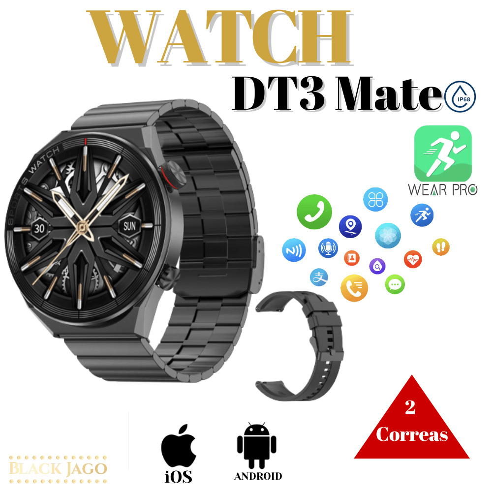 Smartwatch Dt3 Mate Reloj Doble Correa Alta Gama Nfc Gps Negro