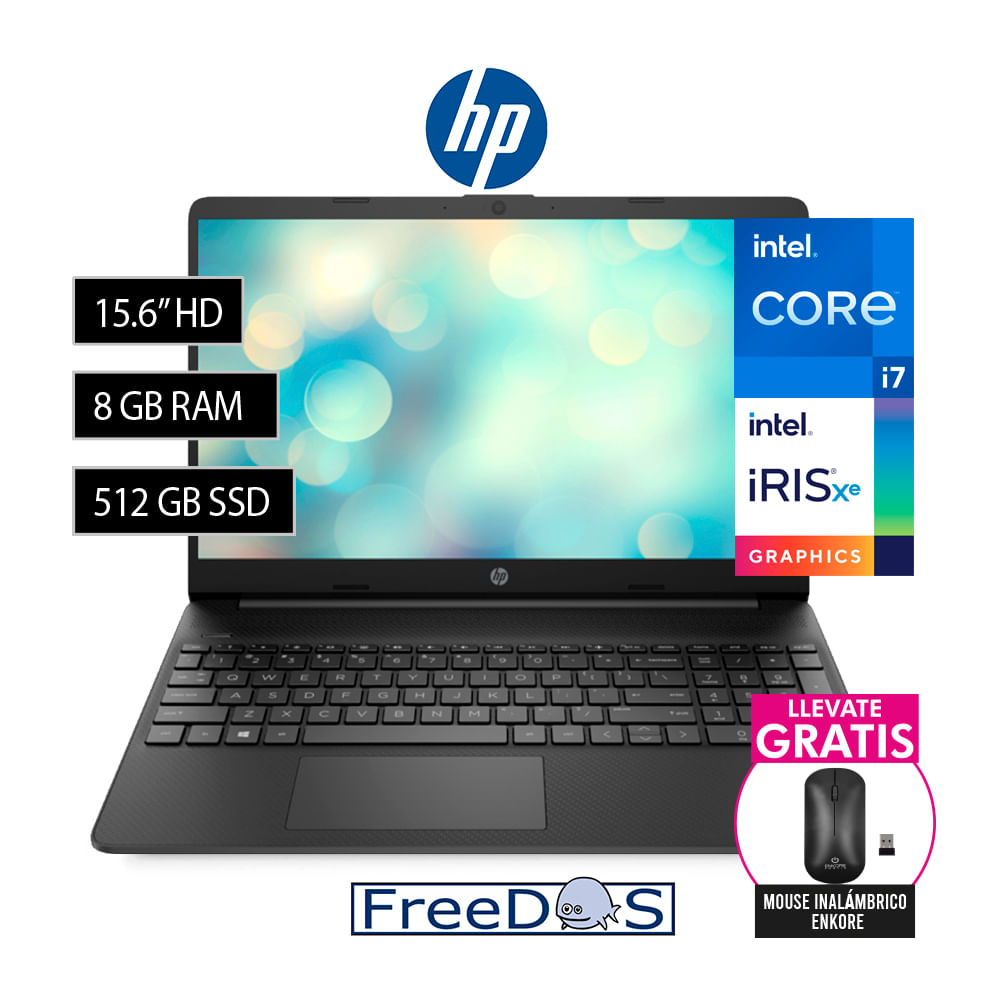 Laptop HP 15-DY5011LA Intel i7-1255U 12va 15.6” HD 8GB Disco SSD 512GB FreeDOS