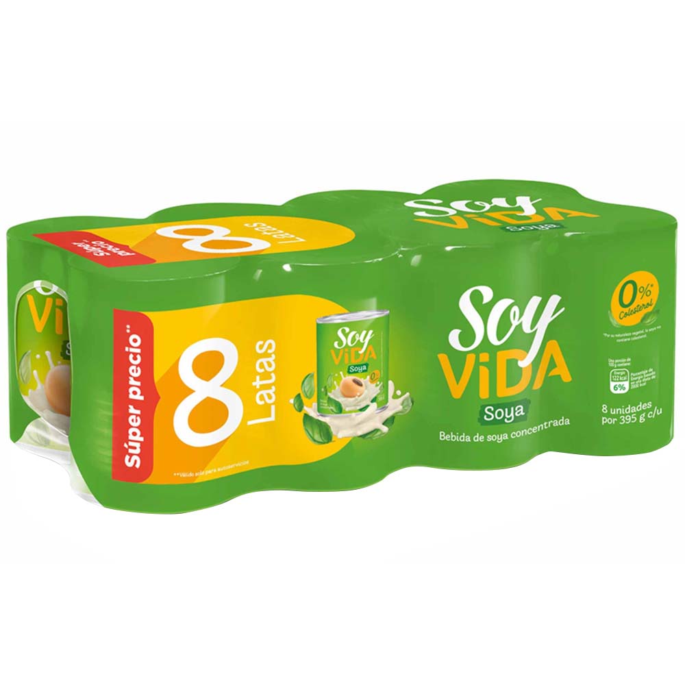 Bebida de Soya SOY VIDA Lata 395g Paquete 8un