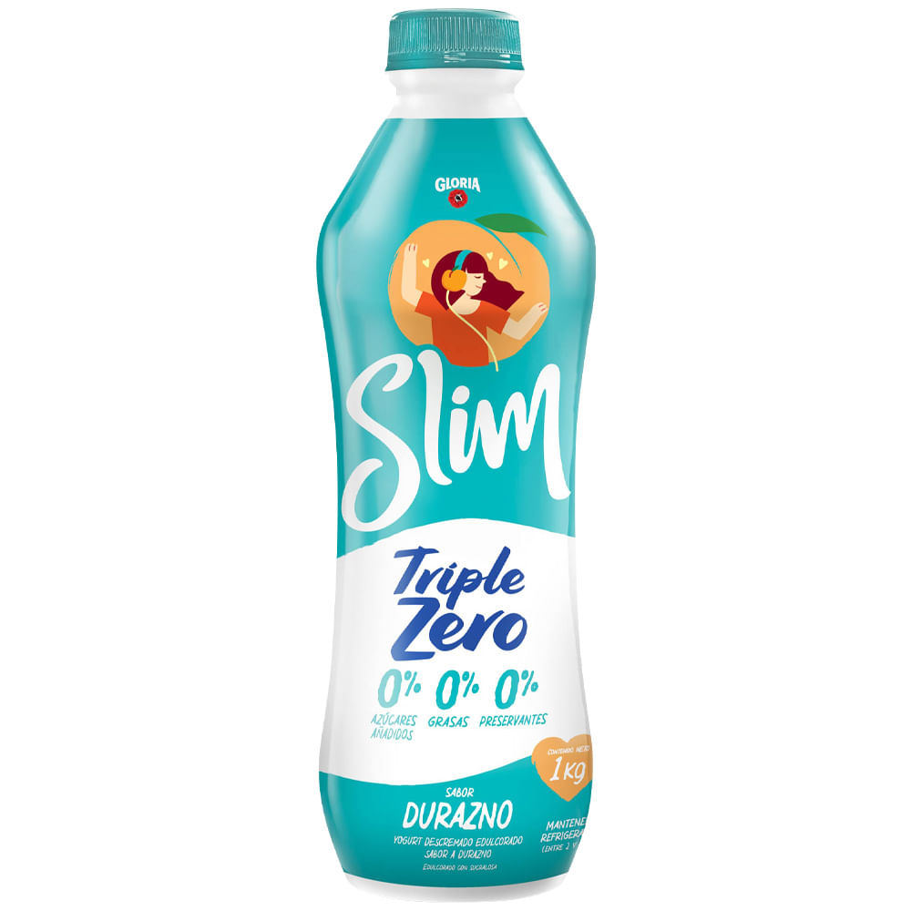 Yogurt Descremado GLORIA Slim Durazno Botella 1Kg