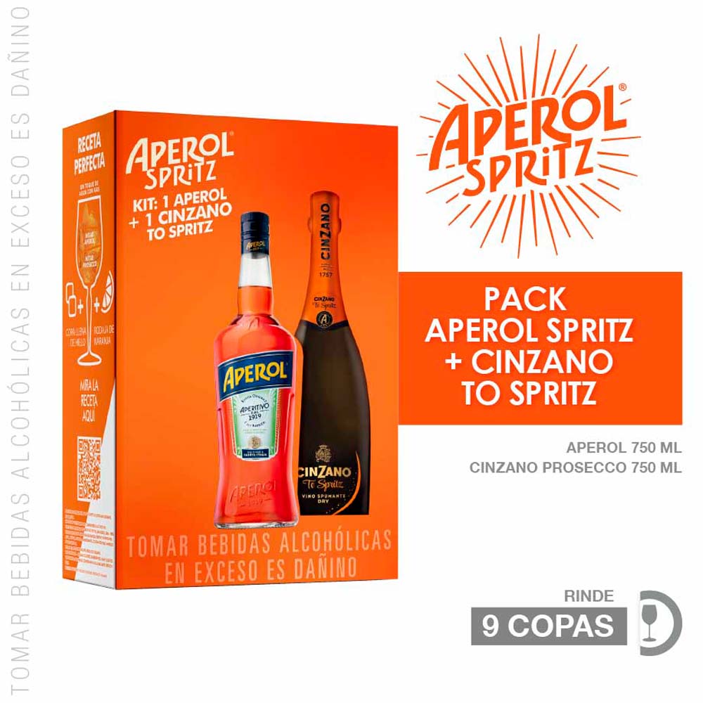Pack Licor APEROL Botella 750ml + Espumante CINZANO Pro-Spritz Botella 750ml