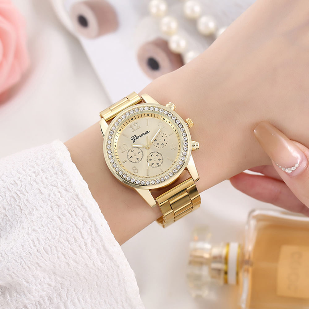 Reloj de Mujer Dorado Geneva Análogo Quartz Moda Mujer Regalo