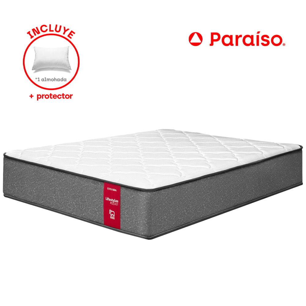 Colchón PARAISO Lifestyle Pocket 1.5 Plazas + 1 Almohada + 1 Protector