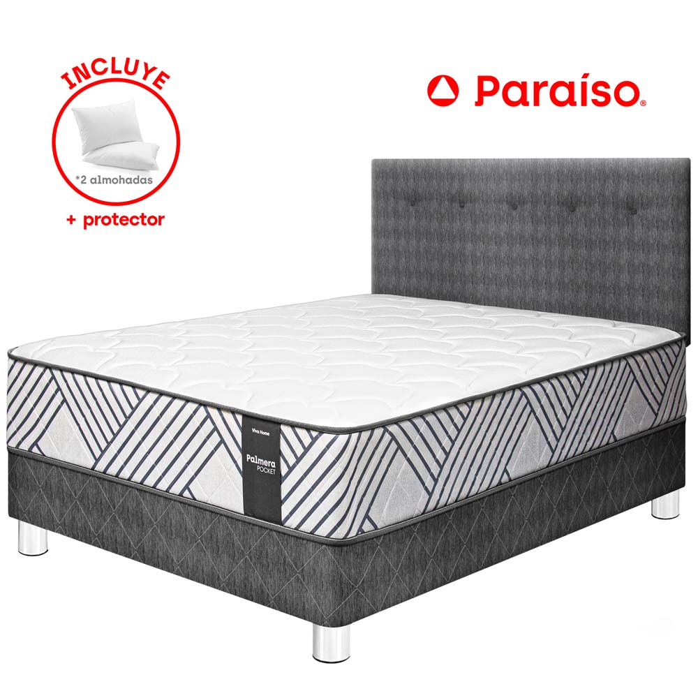 Dormitorio VIVA HOME Palmera Pocket 2 Plazas + 2 Almohadas + 1 Protector