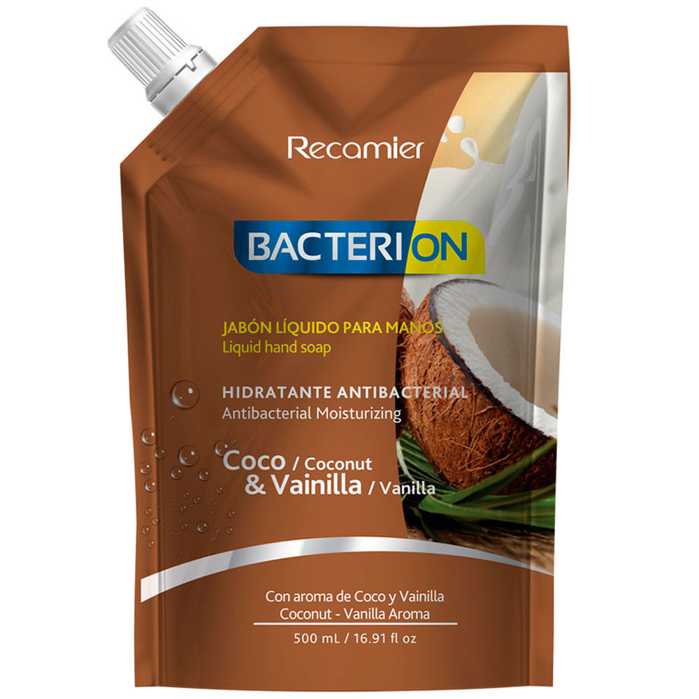 Jabón Líquido Antibacterial BACTERION Vainilla y Coco Doypack 500ml