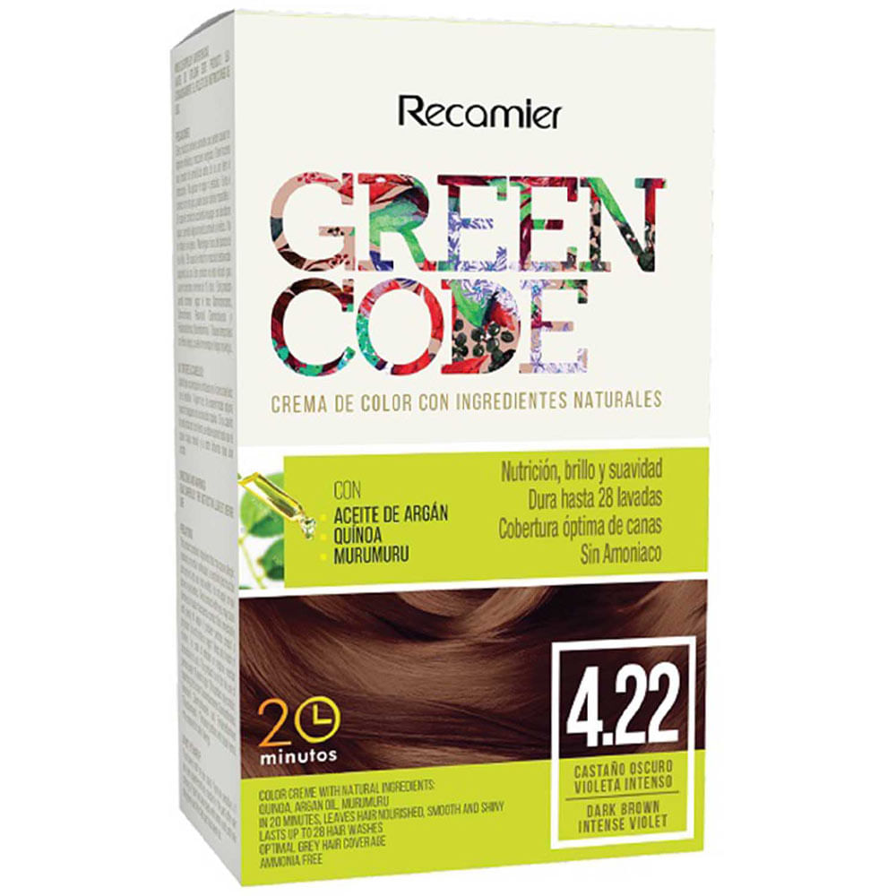 Tinte para Cabello GREEN CODE 4.22 Castaño Oscuro Violeta Intenso Caja 1un