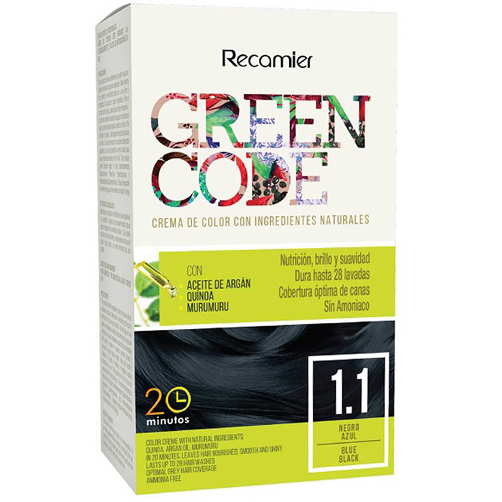 Tinte para Cabello GREEN CODE 1.1 Negro Azul Caja 1un