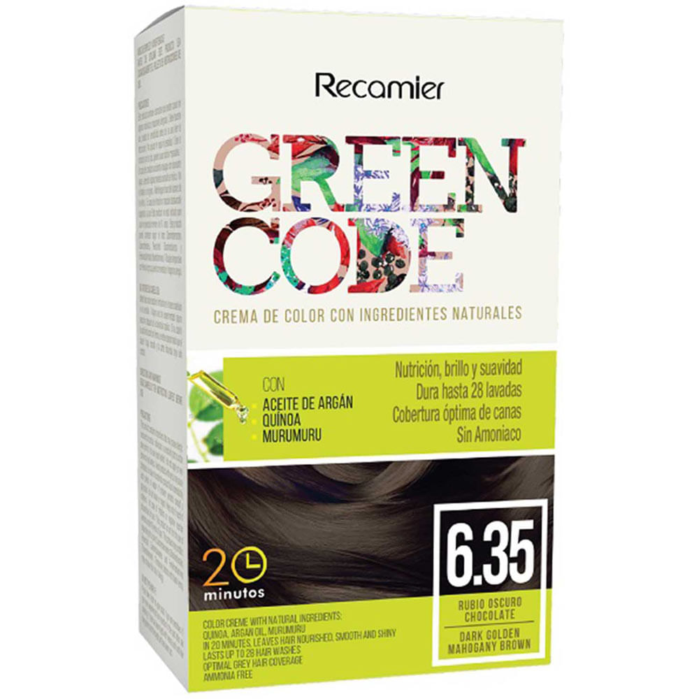 Tinte para Cabello GREEN CODE 6.35 Rubio Oscuro Chocolate Caja 1un