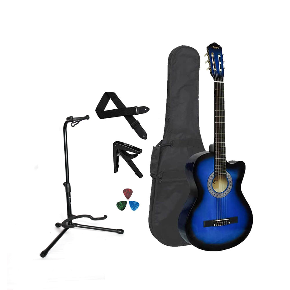 Pack Guitarra Acústica Nylon Azul