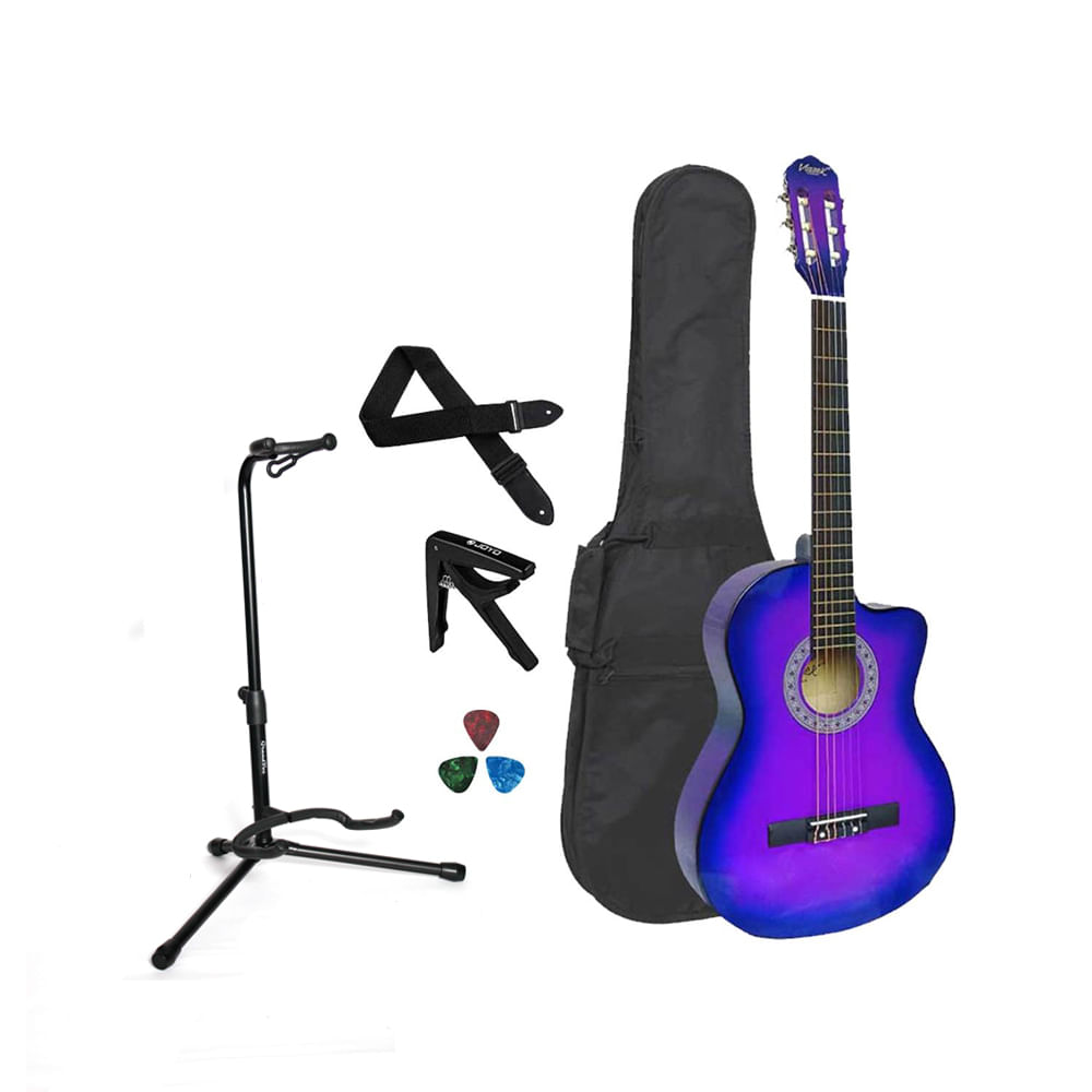 Pack Guitarra Acústica Nylon Lila