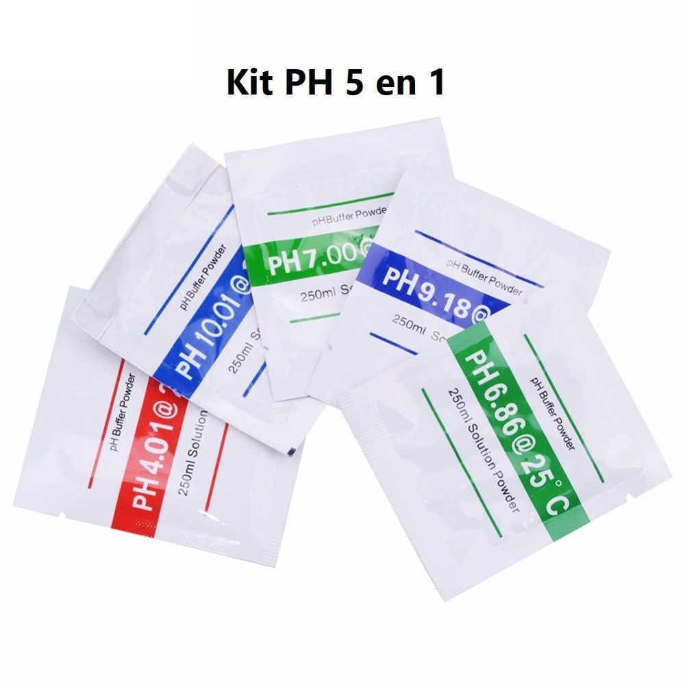 Solución Buffer Powder para Calibrar Medidor Ph Peachimetro - Kit 5 En 1