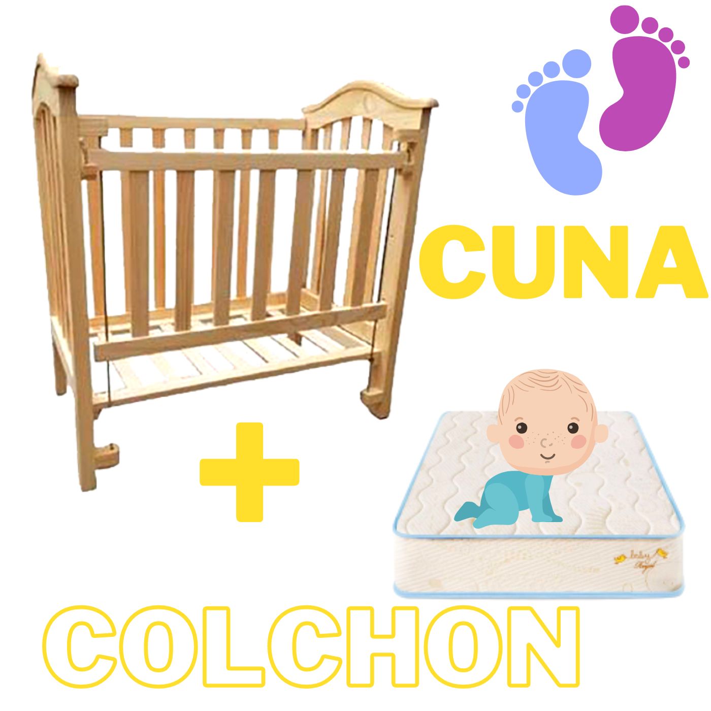Cuna Cama Cuna con Colchon para bebes en Madera Natural