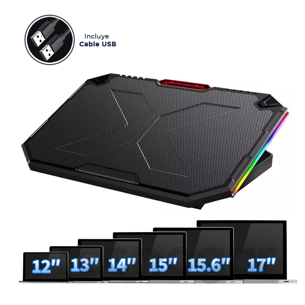 Cooler 5 Ventiladores Gamer RGB Enfriamiento de Laptop o Notebook 17" - YL-018