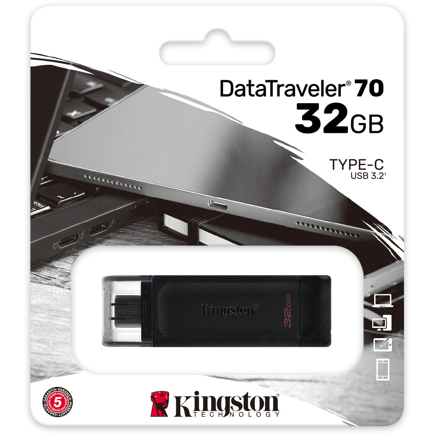 USB-C 3.2 Gen 1 Kingston 32GB DataTraveler 70 - DT70/32GB