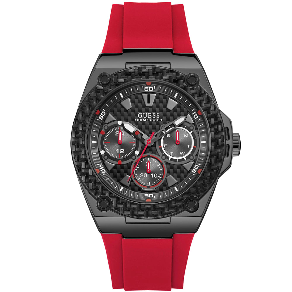Reloj Guess Legacy U1049G6 W1049G6 Multifuncional Negro Silicona Rojo