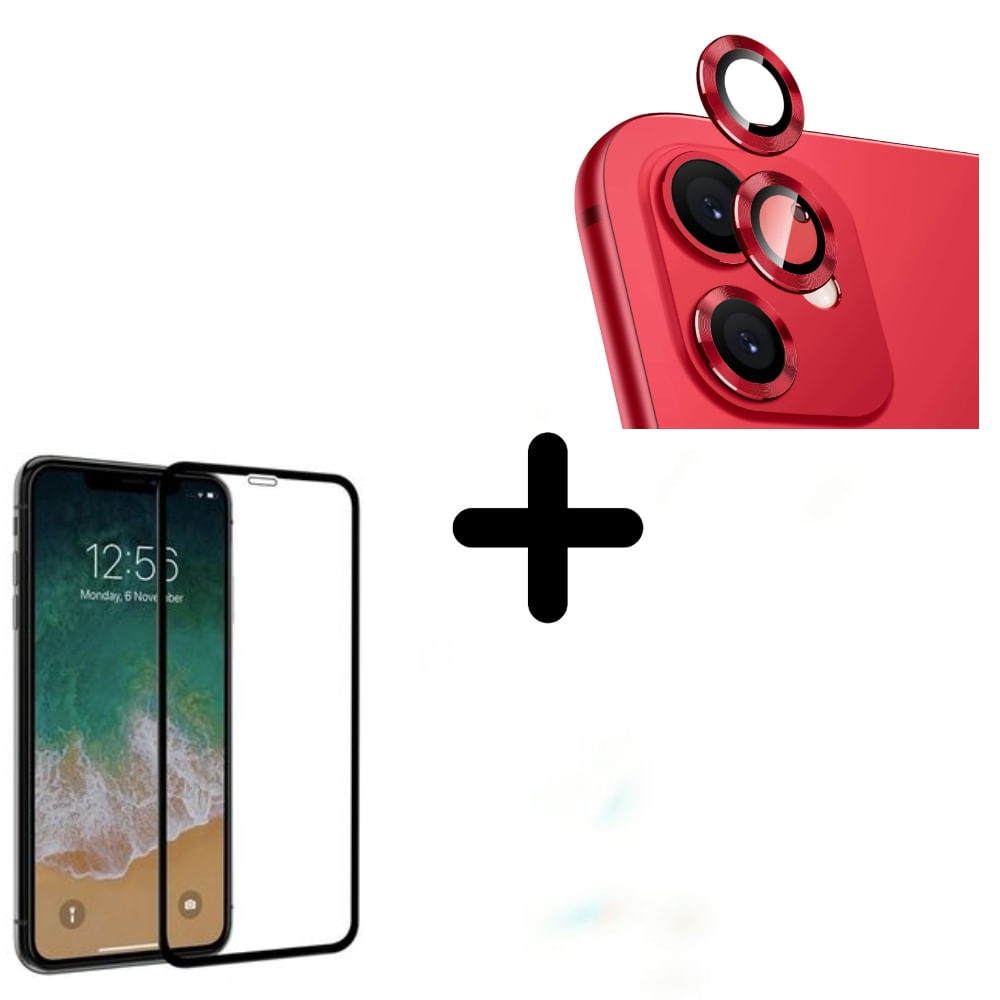 Mica de Camara Individual Iphone 12 Pro Max + Mica de Pantalla - Rojo