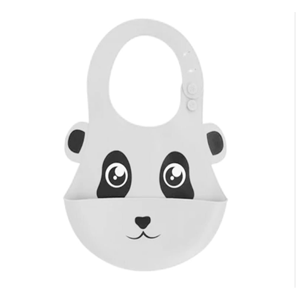 Babero Silicona Con Atrapa Comida Panda Gris Para Bebe