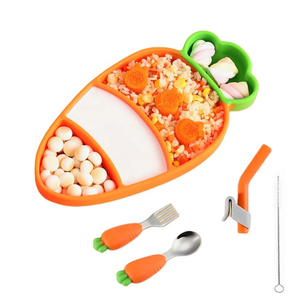Set Plato Zanahoria Con Cubierto Naranja Para Bebe