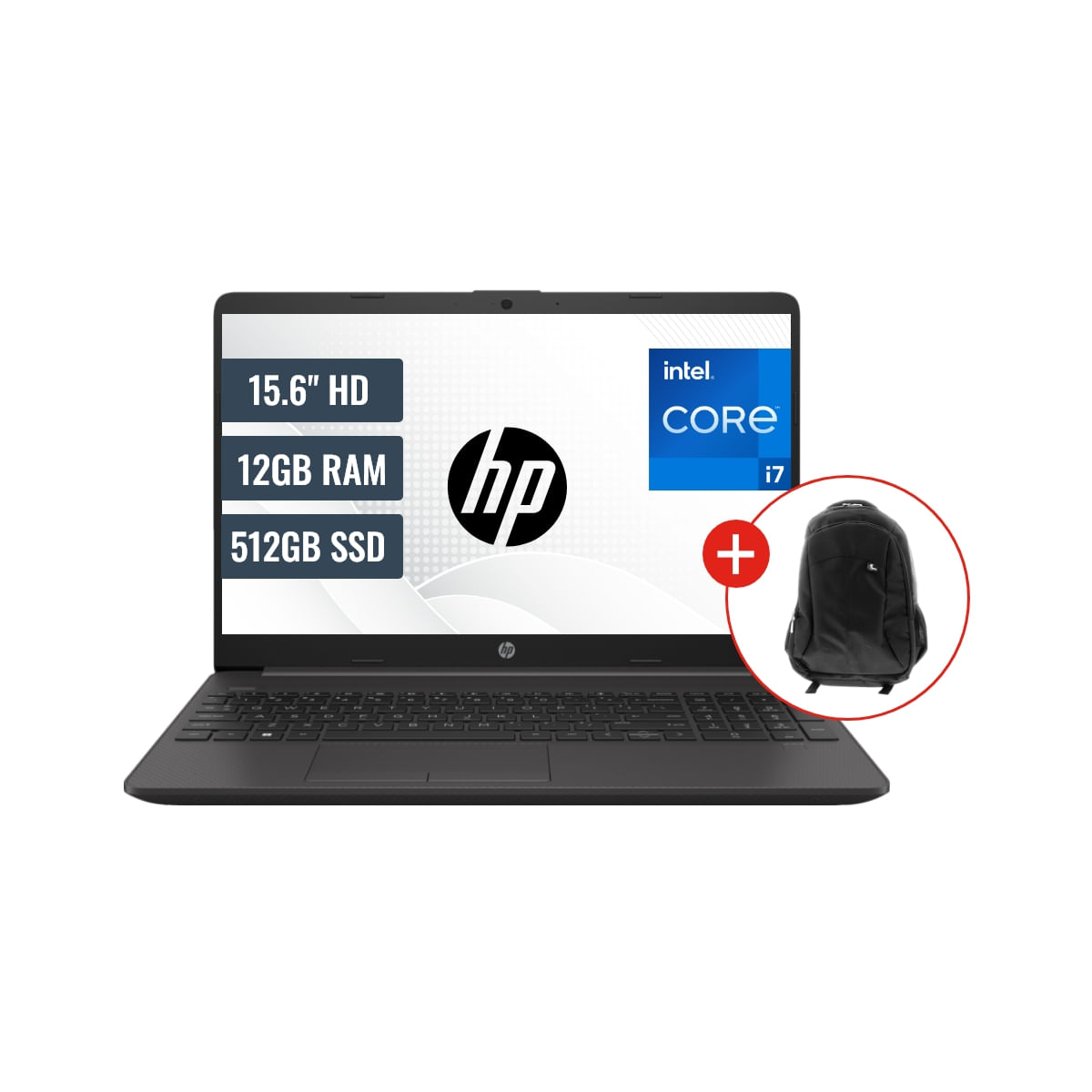 Laptop HP 250 G9 Intel Core i7-1255U 12GB RAM 512GB SSD 15.6 HD FreeDos y Mochila