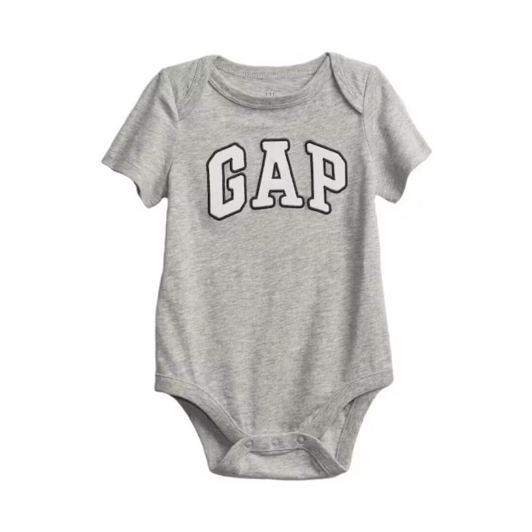 Body Baby Gap Color Gris con Logo Gap 100% Algodón Manga Corta para Bebé Niña