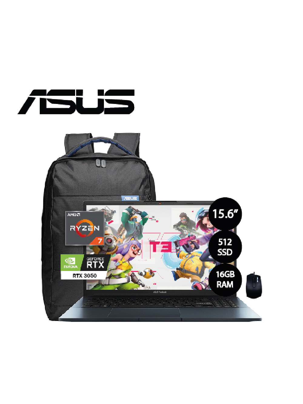 Laptop Asus M6500qc-L1113w, Ryzen 7-5800h, 16gb, 512gb Ssd, Rtx 3050, 15.6 Pulgadas Fhd, Win11