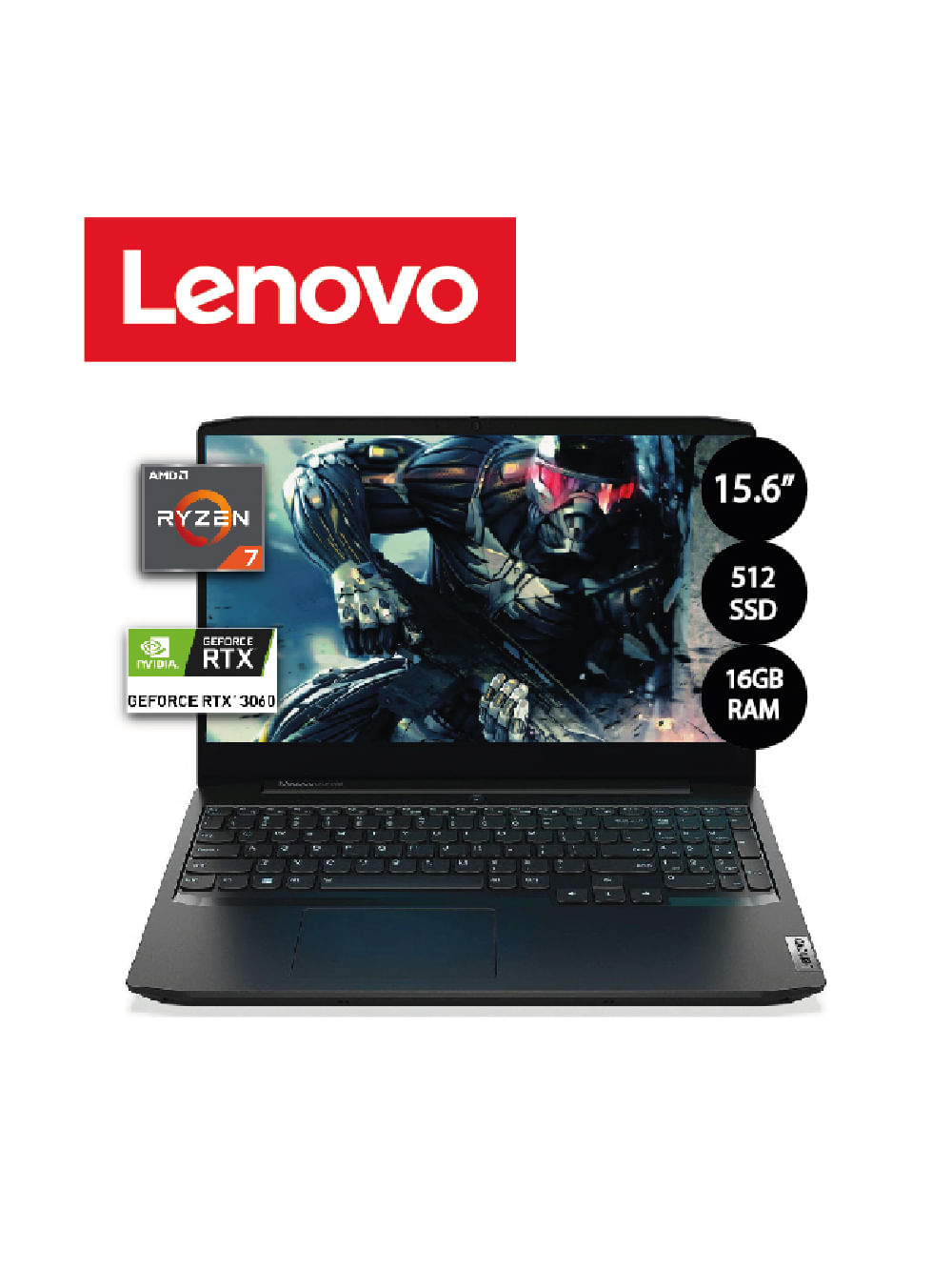 Laptop Lenovo 15ach6, Ryzen 7-5800h, 16gb, 512gb Ssd, Rtx 3060, 15.6 Pulgadas Fhd, Win11
