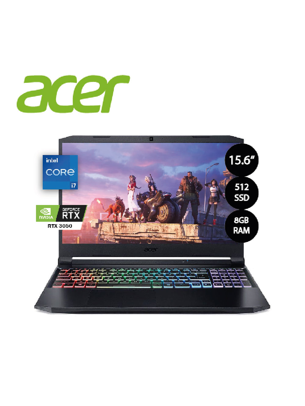 Laptop Acer An515-57-79f8, I7-11800h, 8gb, 512gb Ssd, Rtx 3050, 15.6 Pulgadas Fhd, Win11