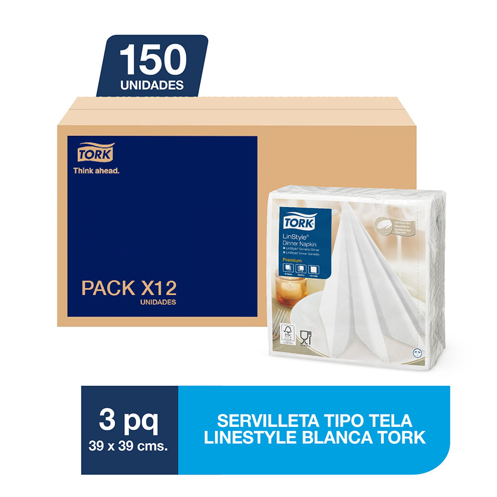 Servilleta TORK Linstyle Blanca 50 Und Pack x3