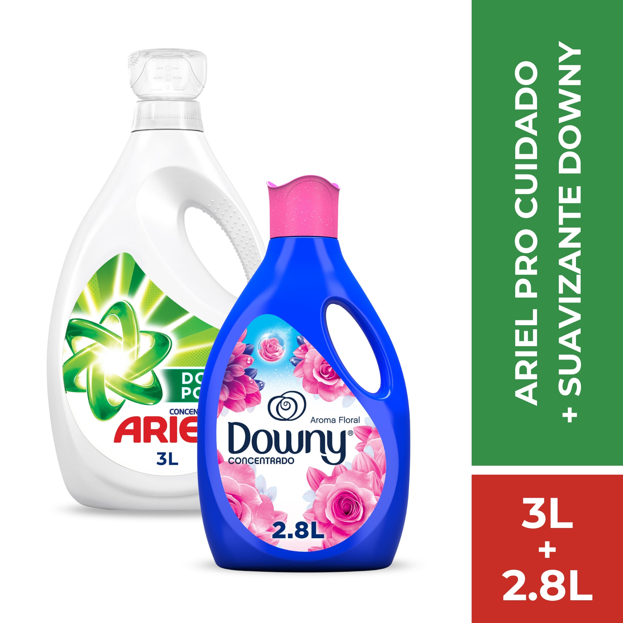 Pack Detergente Líquido ARIEL Pro Cuidado 3L + Suavizante DOWNY Floral Concentrado 2.8L