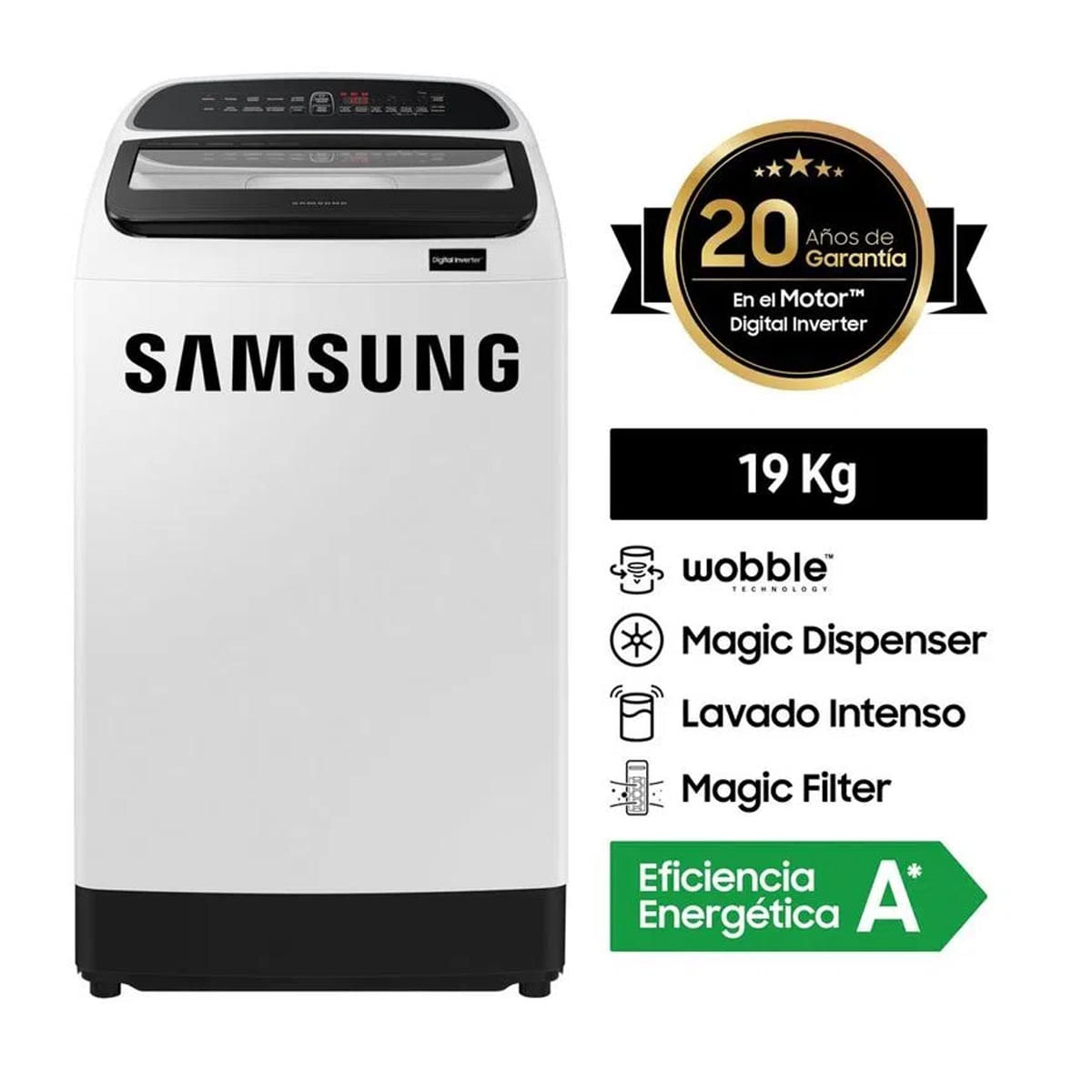 Lavadora Samsung Carga Superior 19Kg WA19T6260BW Blanco