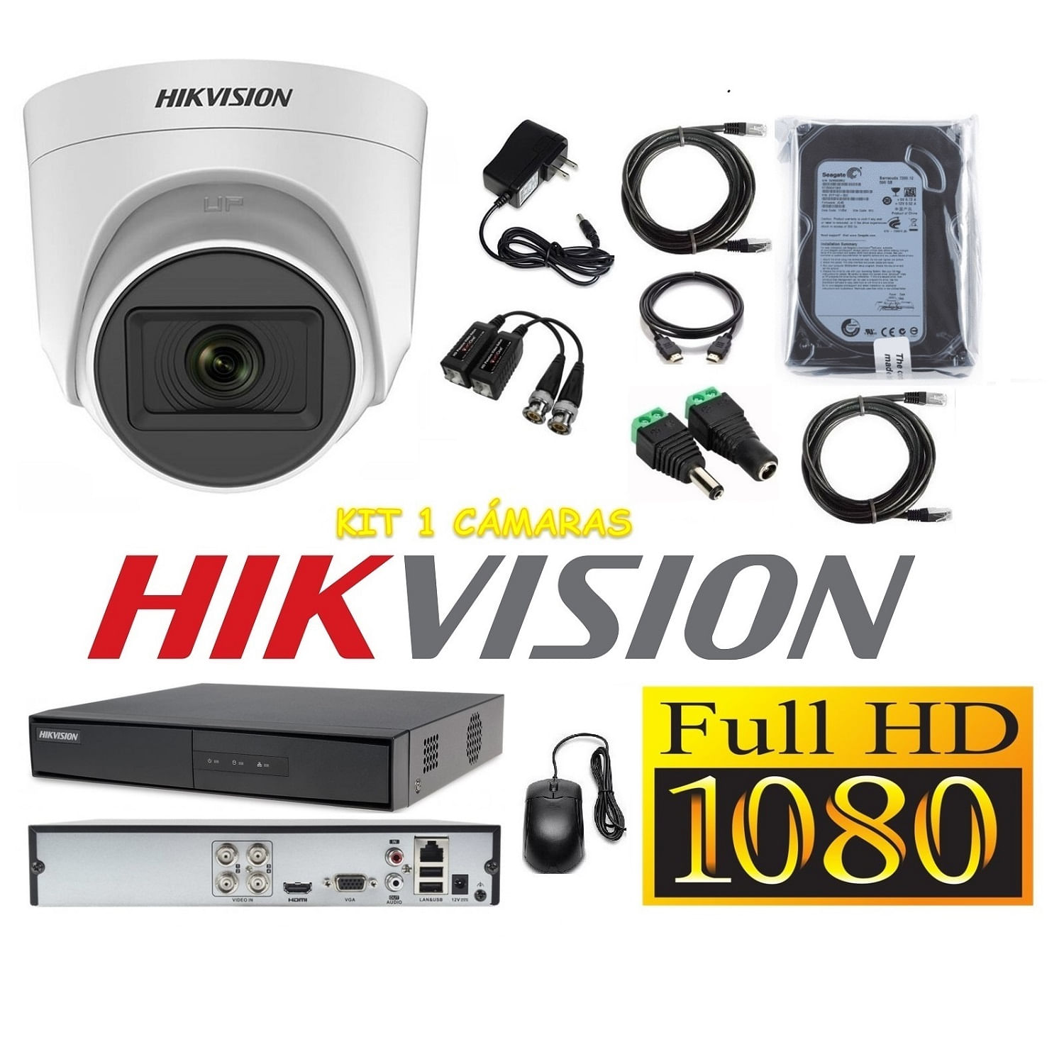 Cámaras Seguridad Kit 1 HIKVISION DOMO FULLHD Audio Incorporado 500gb