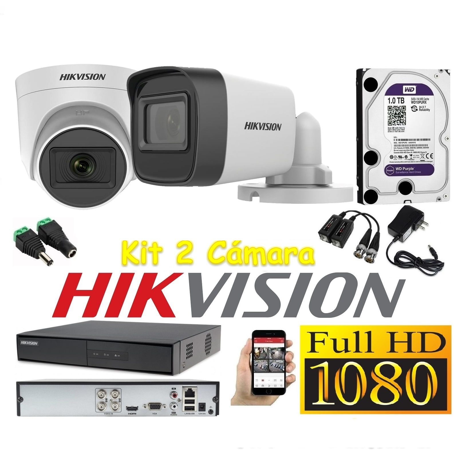 Cámaras Seguridad Kit 2 HIKVISION FULLHD Audio Incorporado 1Tb