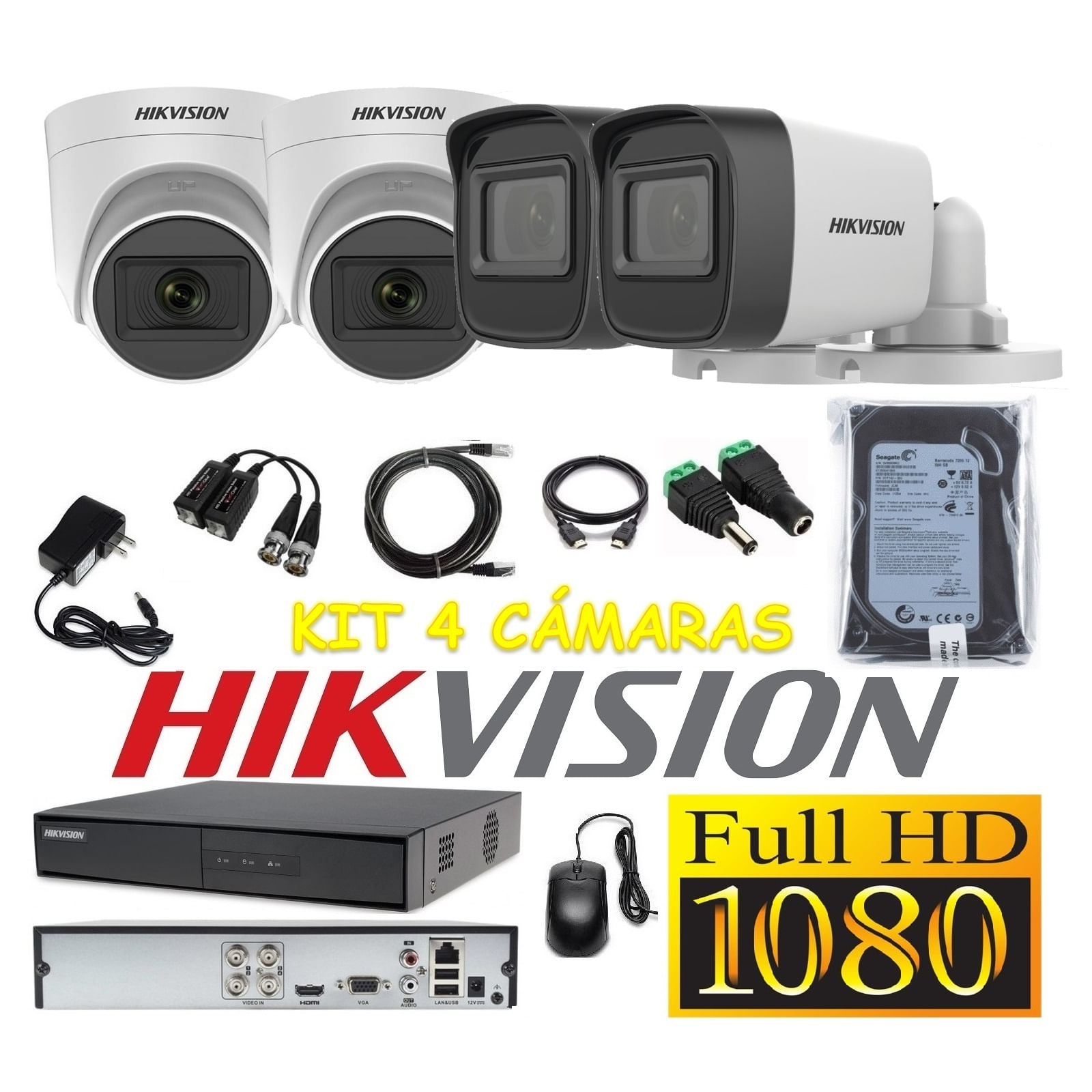 Cámaras Seguridad Kit 4 HIKVISION FULLHD Audio Incorporado 500Gb