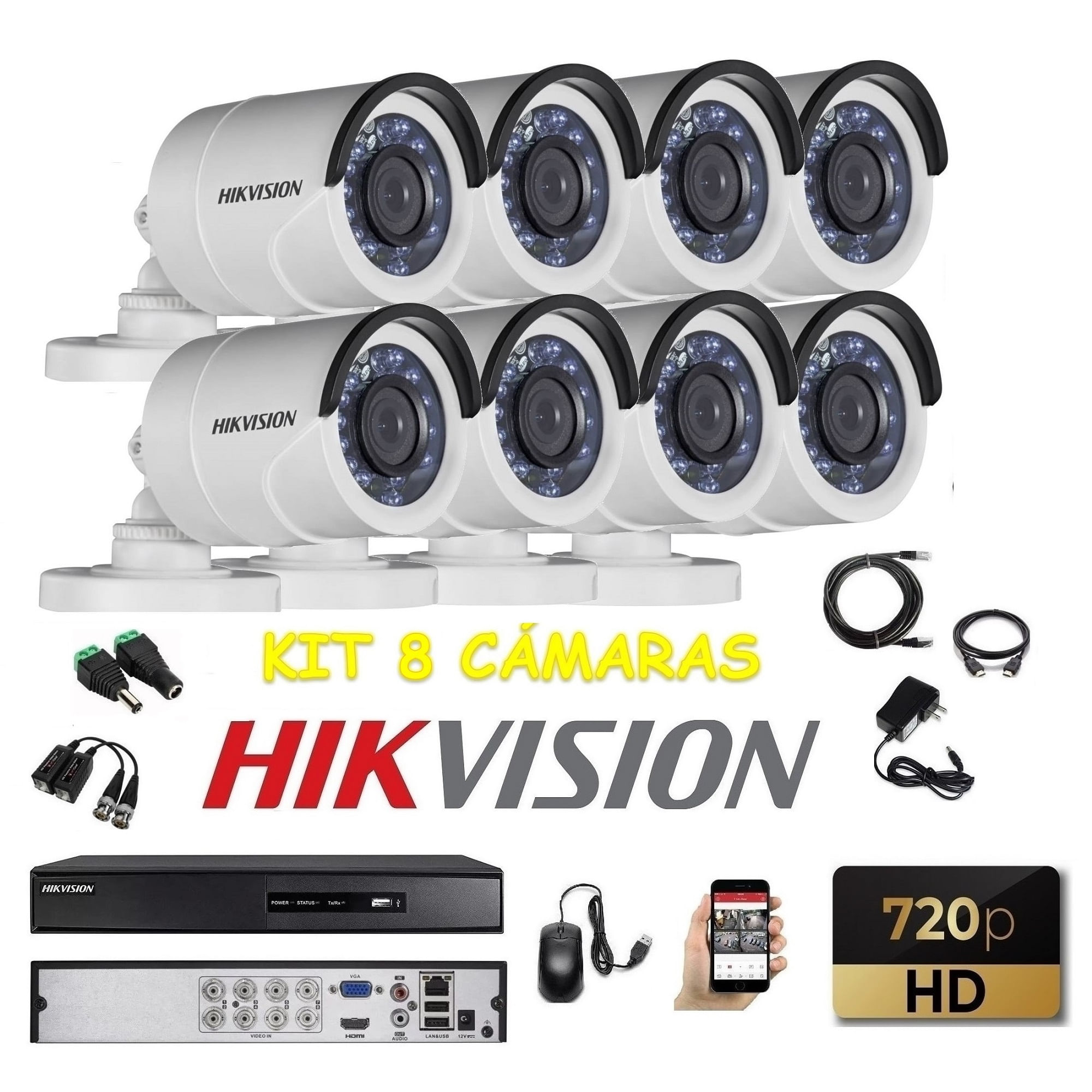 kit 8 Cámaras Seguridad Tubo Exterior HD Hikvision