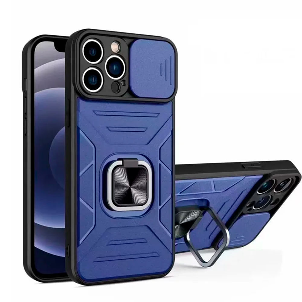 Funda Case de Xiaomi Redmi 9 Robot con Aro + protector de camara Azul con Aro y Protector Resistente