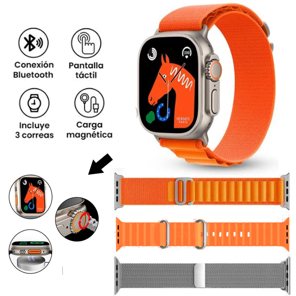 Smartwatch S9 Ultra Serie 9 + Correas Naranja y Plateado