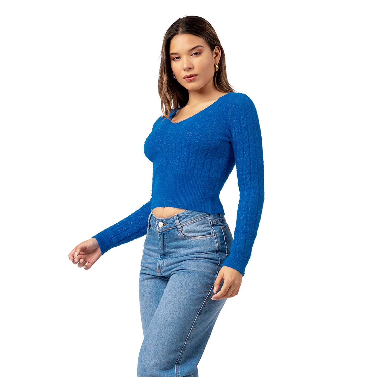 Sweater Angora con Hilos de Brillo Color Azul