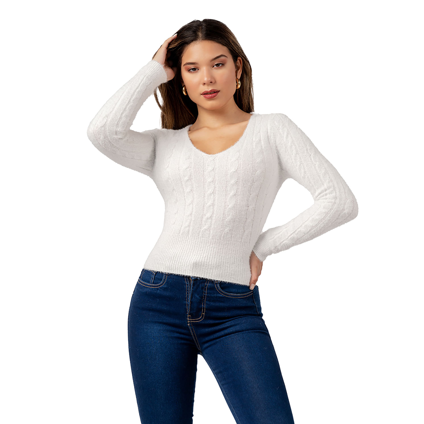 Sweater Angora con Hilos de Brillo  Color Blanco