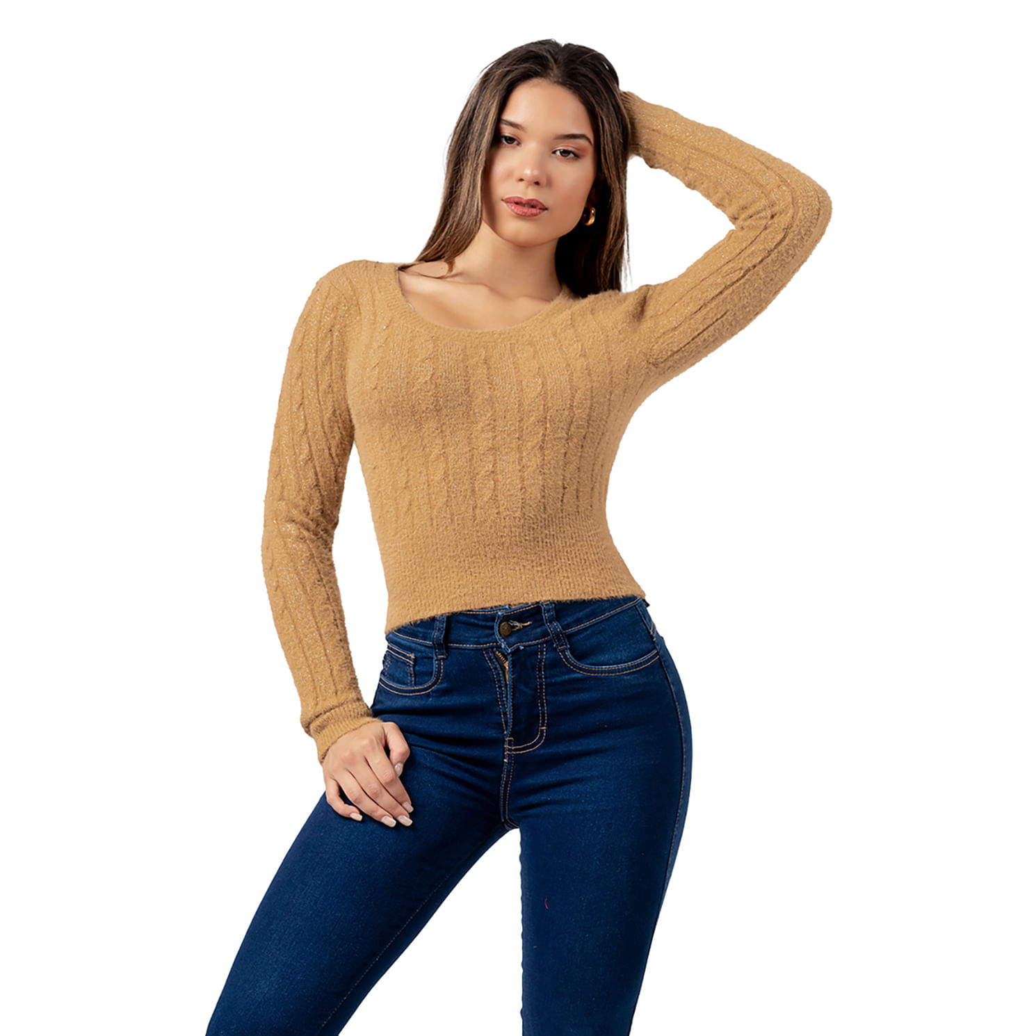 Sweater Angora con Hilos de Brillo Color Khaki