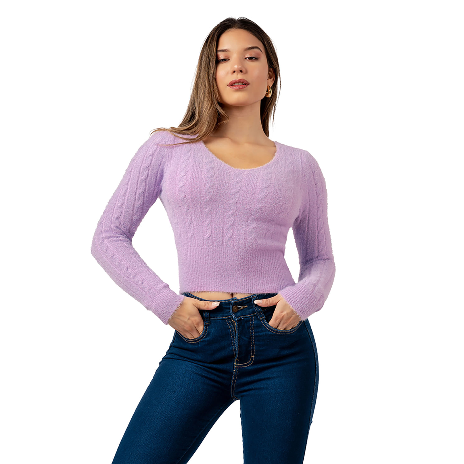 Sweater Angora con Hilos de Brillo Color Lila