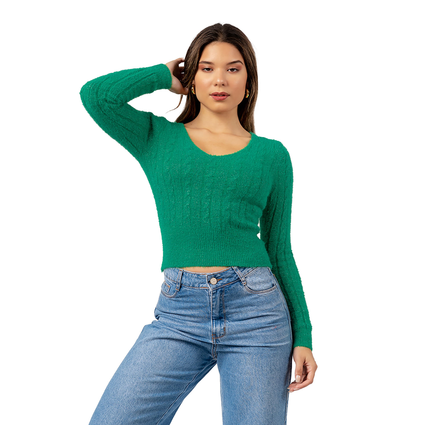 Sweater Angora con Hilos de Brillo Color Verde