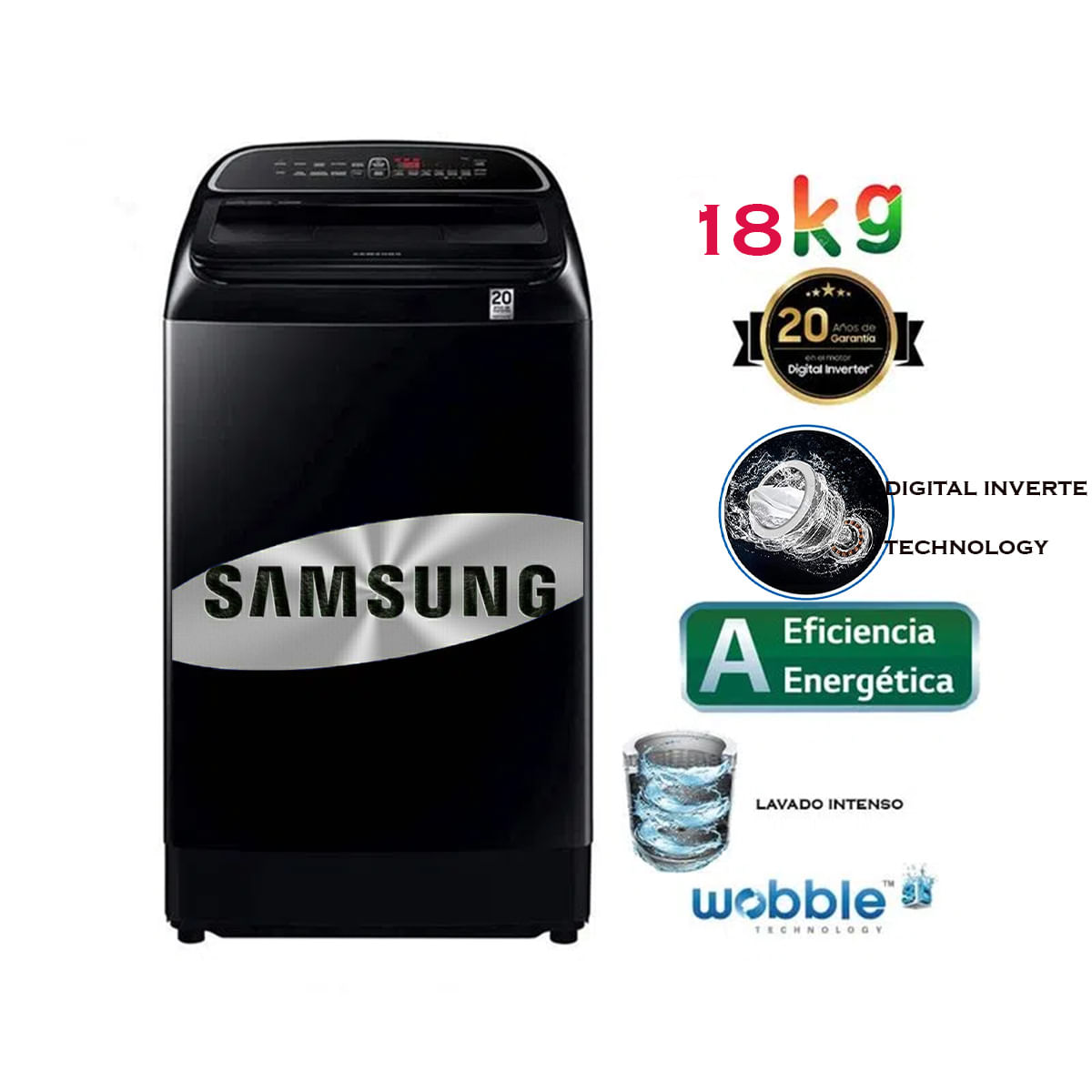 Lavadora Samsung Carga Superior 18Kg WA18T6260BV Negro